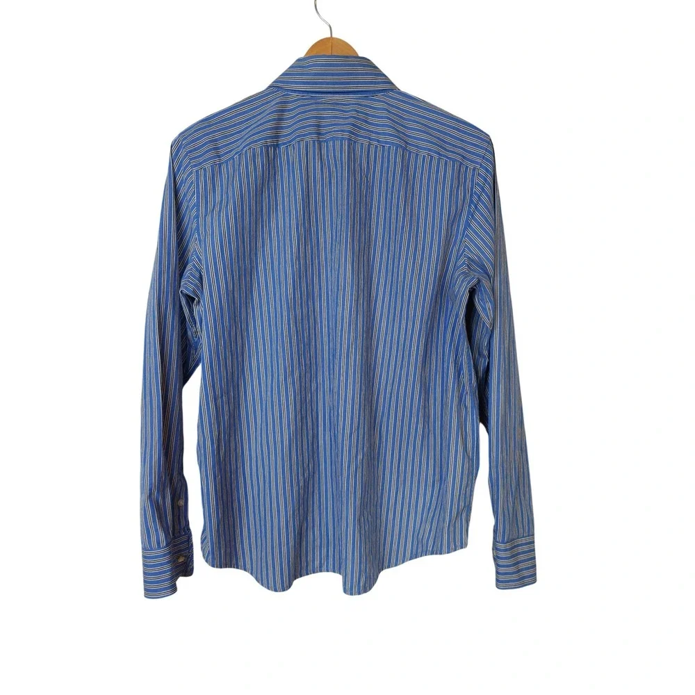 Lauren Ralph Lauren Women's Blue Striped Cotton Button Down Shirt Size Large